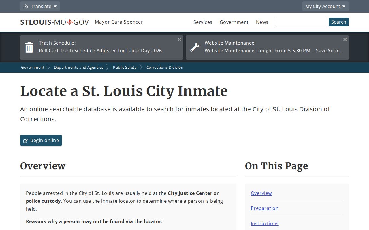 City of St. Louis inmate locator instructions