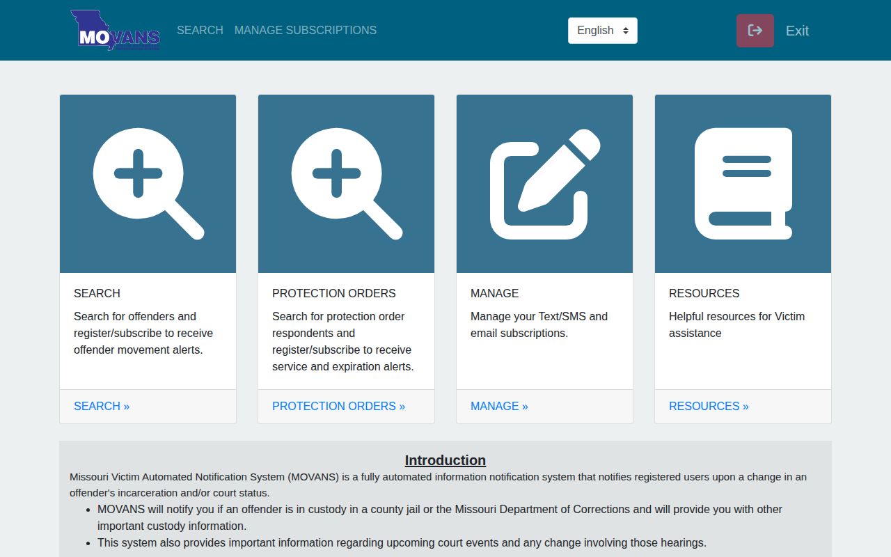 Missouri MOVANS local jail custody alert registration portal